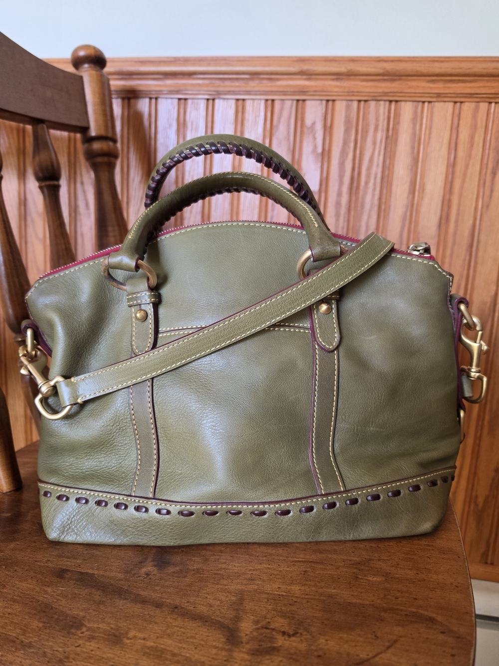 Dooney & Bourke Olive Green Florentine Leather Satchel Bag - Picture 2 of 16